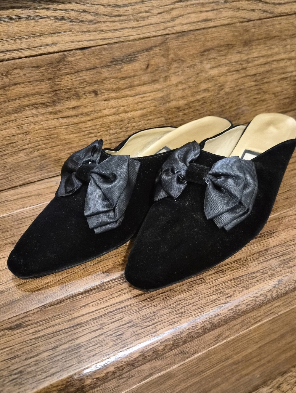 Vintage Nina Black Velvet Bow Mule Slides Slippers Sz 9.5